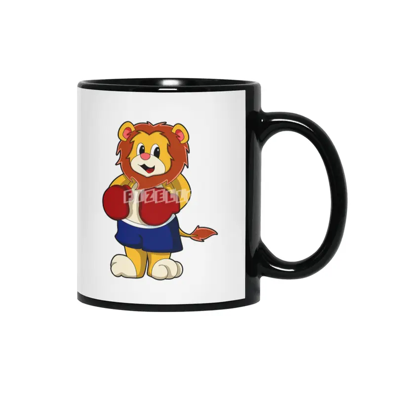 Lion as Boxer with Boxing gloves Siyah Kupa