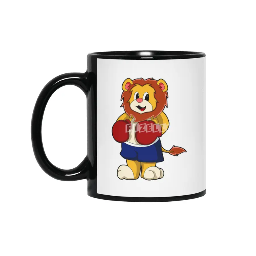 Lion as Boxer with Boxing gloves Siyah Kupa