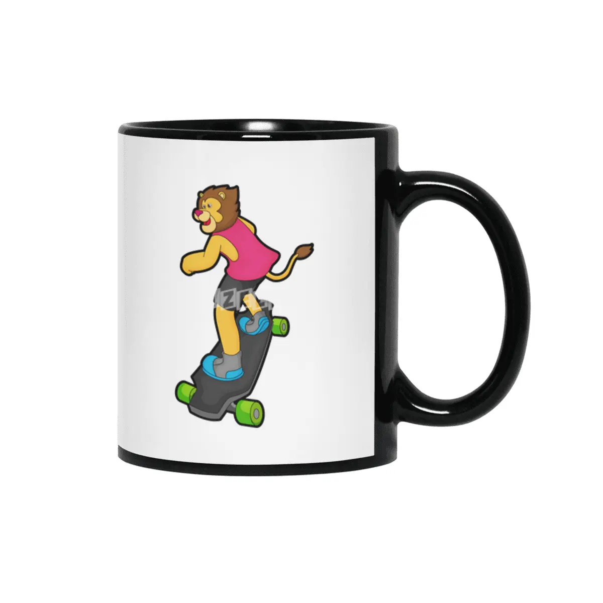 Lion as Skateboarder with Skateboard Siyah Kupa