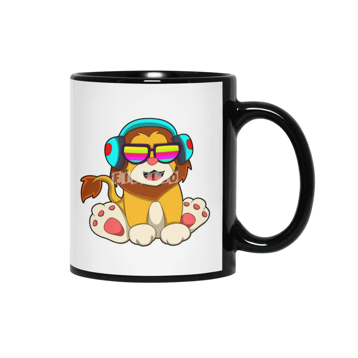 Lion at Music with Headphone & Glasses Siyah Kupa