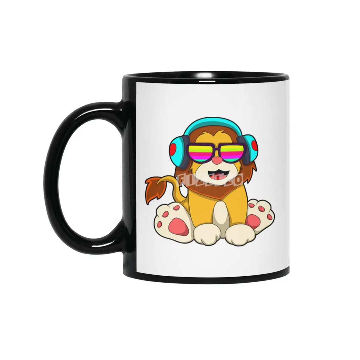 Lion at Music with Headphone & Glasses Siyah Kupa