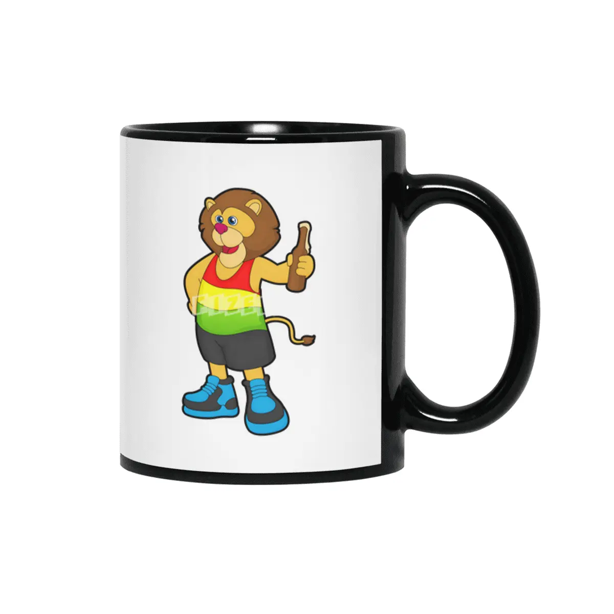 Lion with Bottle of Beer & Rainbow Tank top Siyah Kupa