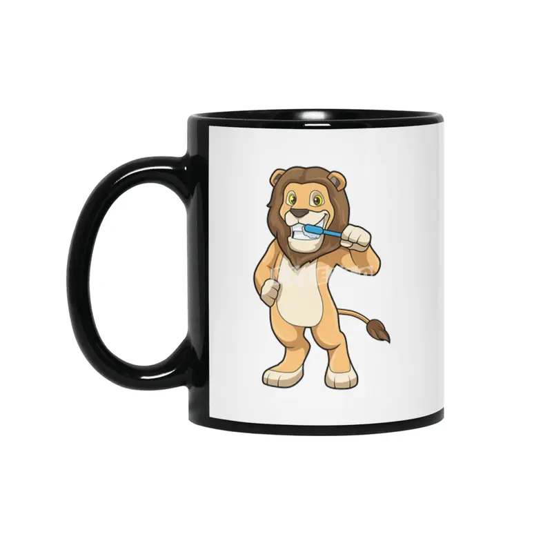 Lion with Toothbrush Siyah Kupa