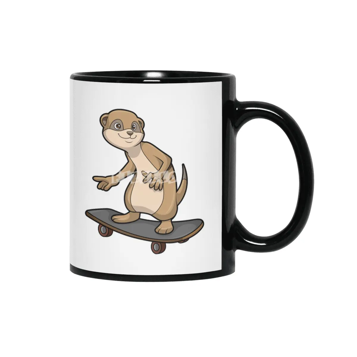 Meerkat as Skater with Skateboard Siyah Kupa