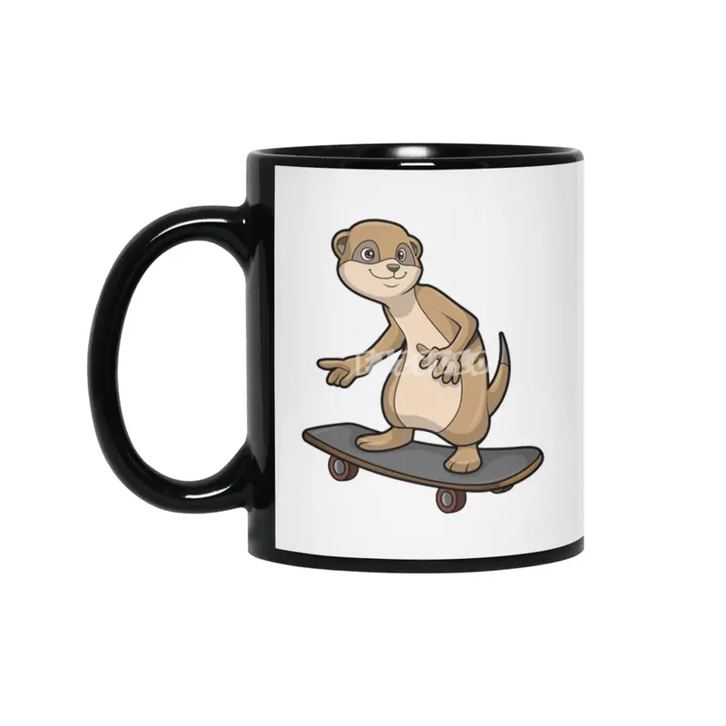 Meerkat as Skater with Skateboard Siyah Kupa