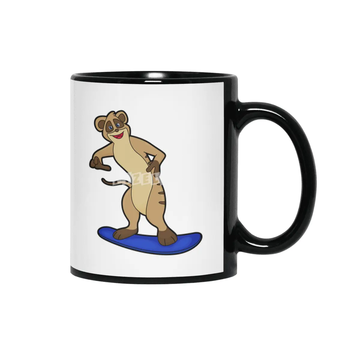 Meerkat as Snowboarder with Snowboard Siyah Kupa