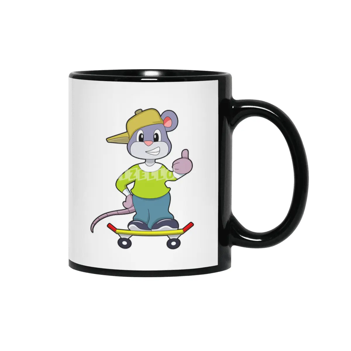 Mouse as Skater with Skateboard Siyah Kupa