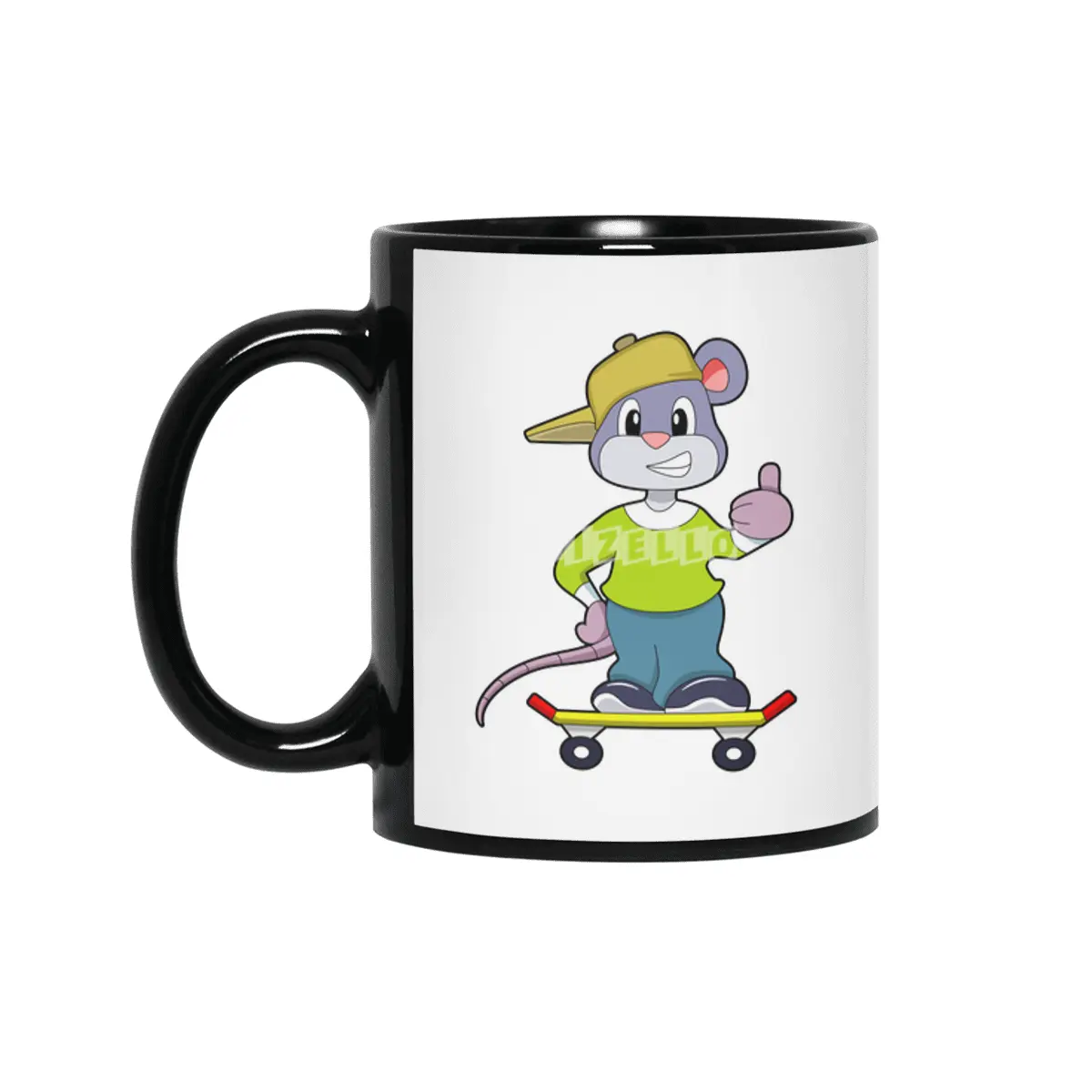 Mouse as Skater with Skateboard Siyah Kupa