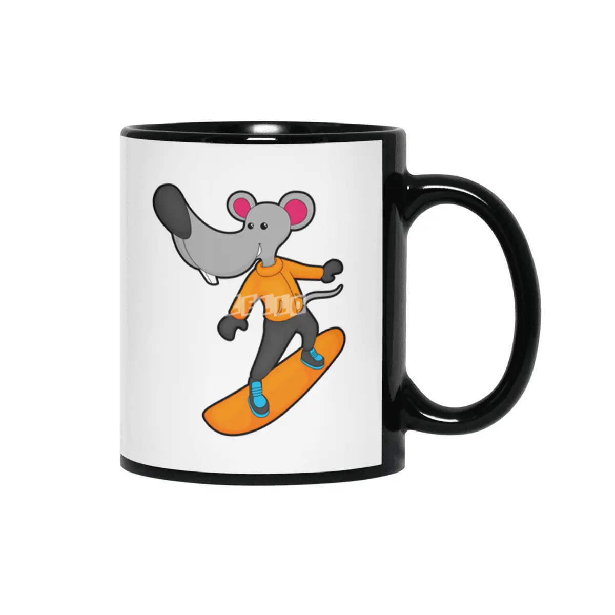Mouse as Snowboarder with Snowboard Siyah Kupa