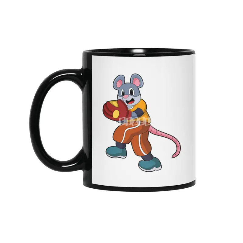 Mouse at Baseball with Baseball glove Siyah Kupa