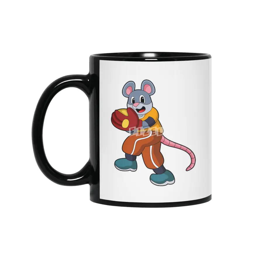 Mouse at Baseball with Baseball glove Siyah Kupa