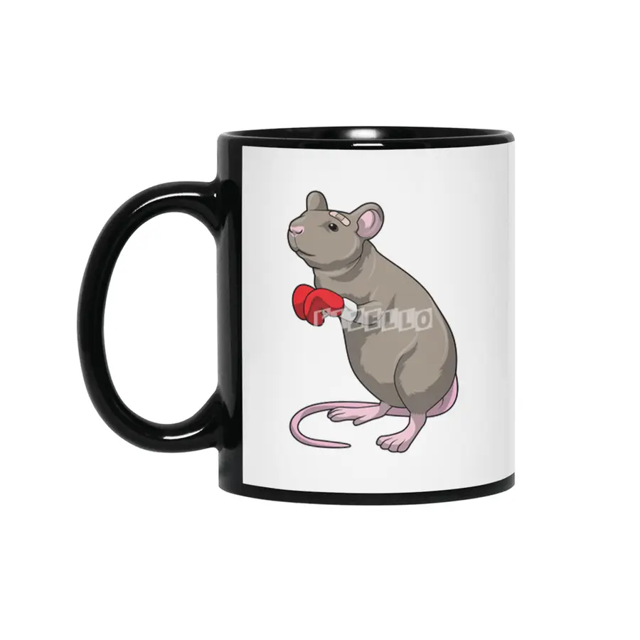 Mouse at Boxing with Boxing gloves Siyah Kupa