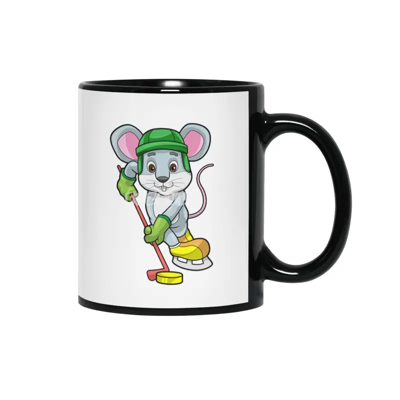 Mouse at Ice hockey with Ice hockey stick Siyah Kupa
