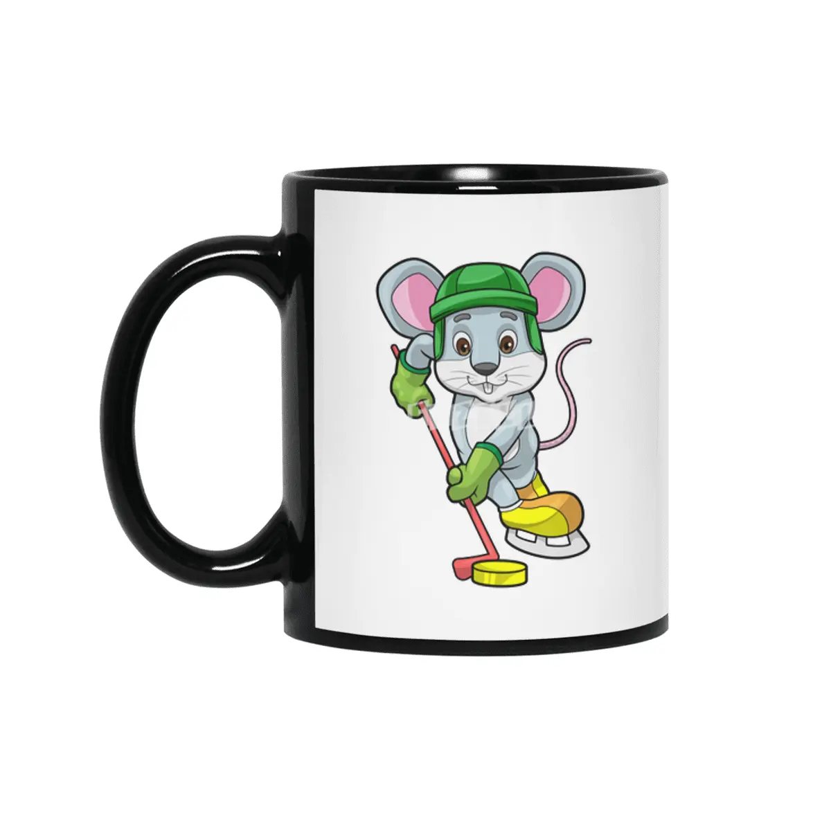 Mouse at Ice hockey with Ice hockey stick Siyah Kupa