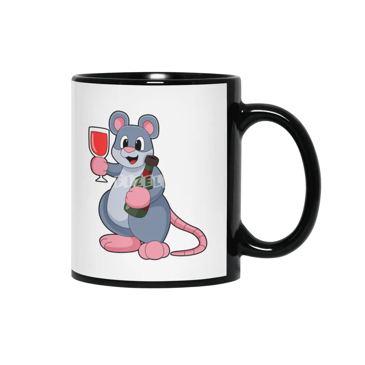 Mouse with Glass of Wine & Bottle Wine Siyah Kupa