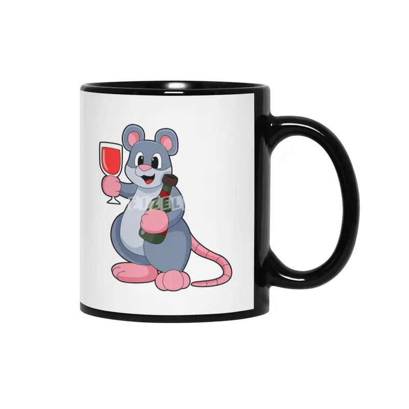 Mouse with Glass of Wine & Bottle Wine Siyah Kupa