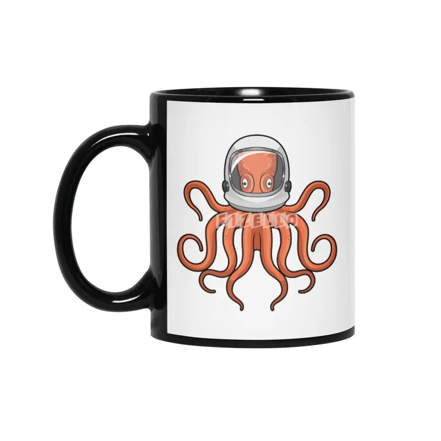 Octopus as Astronaut Siyah Kupa