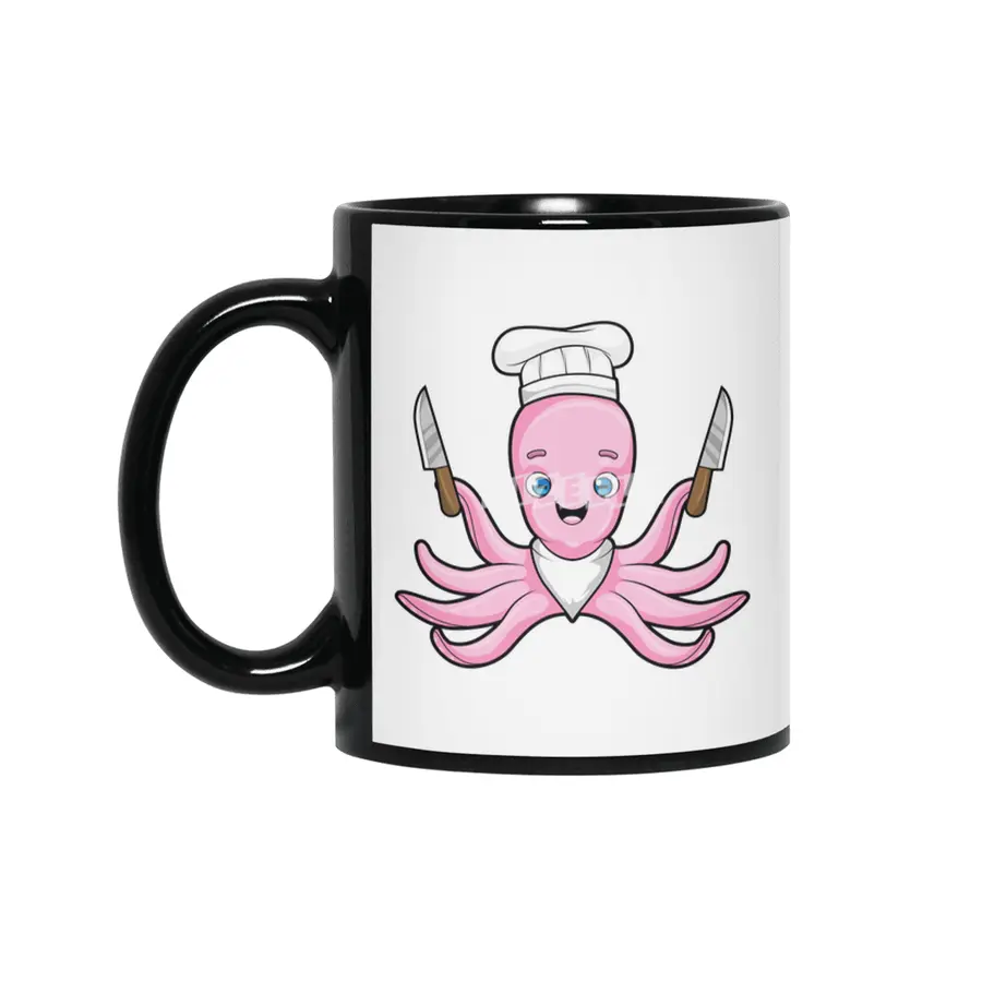 Octopus as Cook with Knives Siyah Kupa
