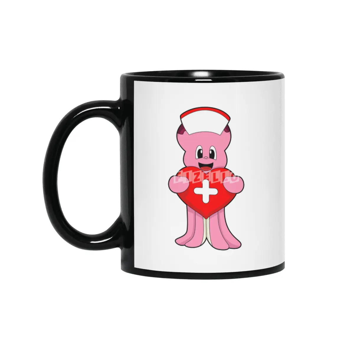 Octopus as Nurse with Heart Siyah Kupa