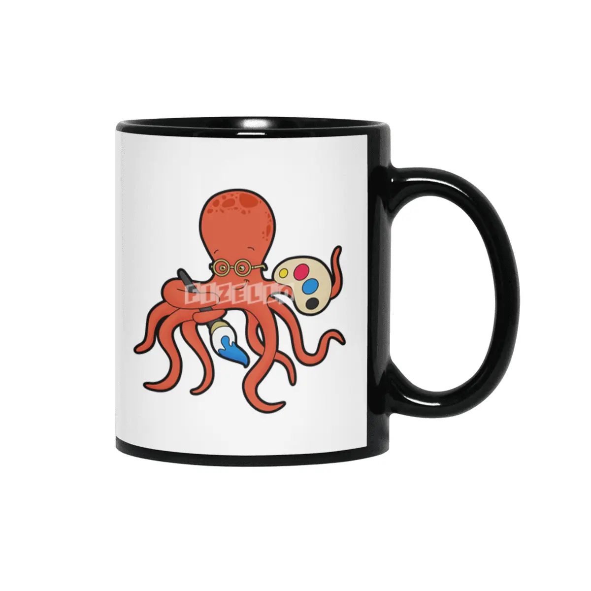 Octopus as Painter with Paint & Brush Siyah Kupa