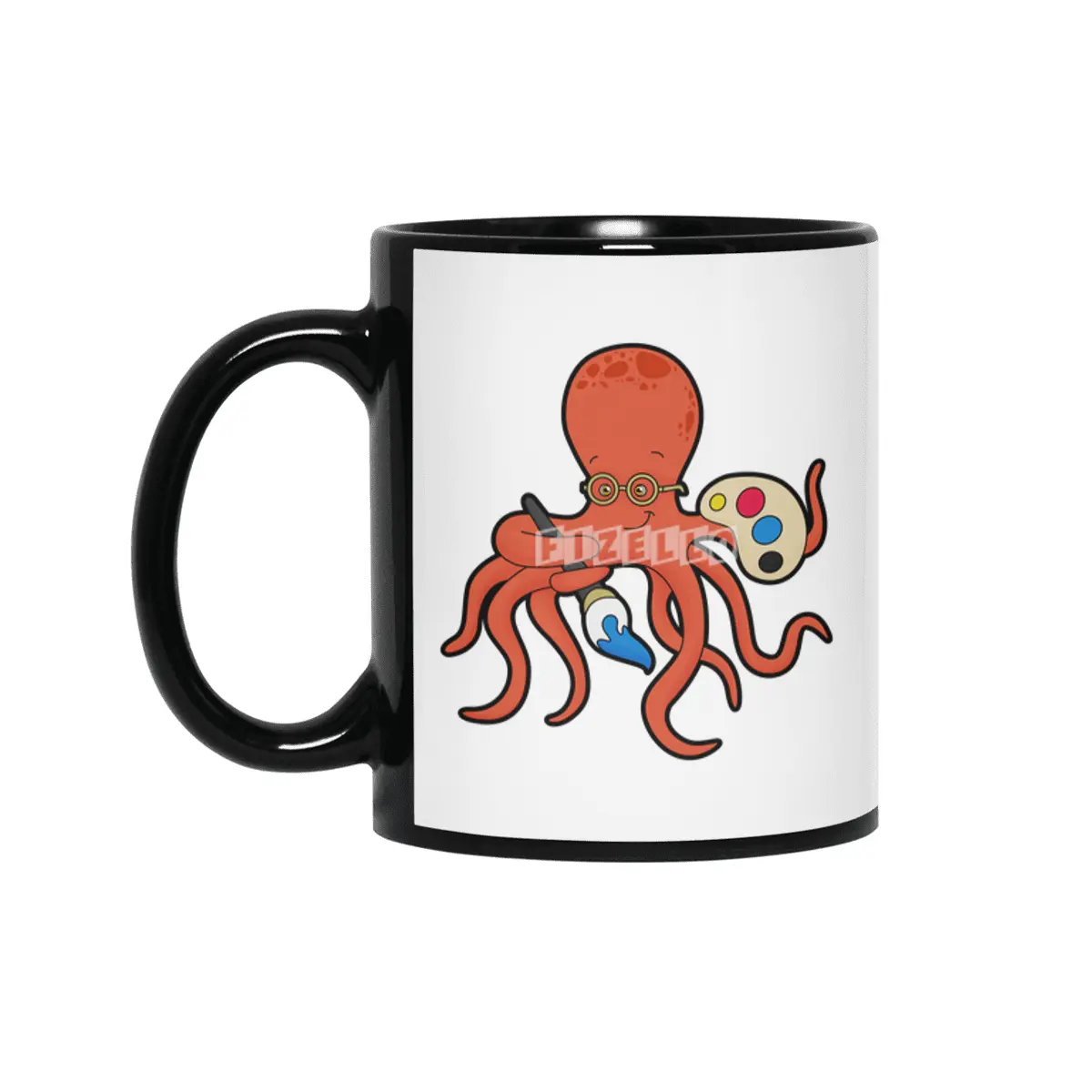 Octopus as Painter with Paint & Brush Siyah Kupa