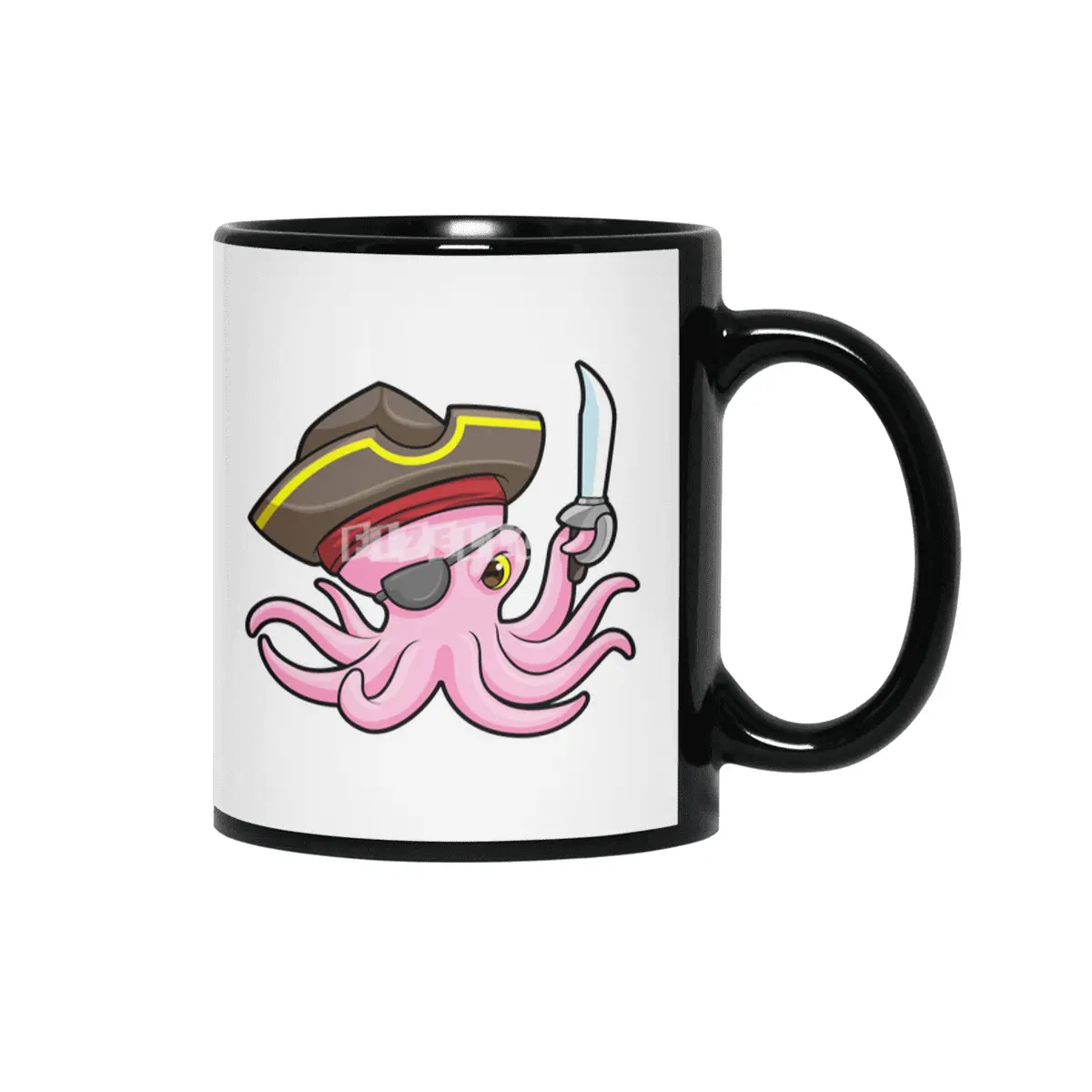 Octopus as Pirate with Saber & Eye patch Siyah Kupa