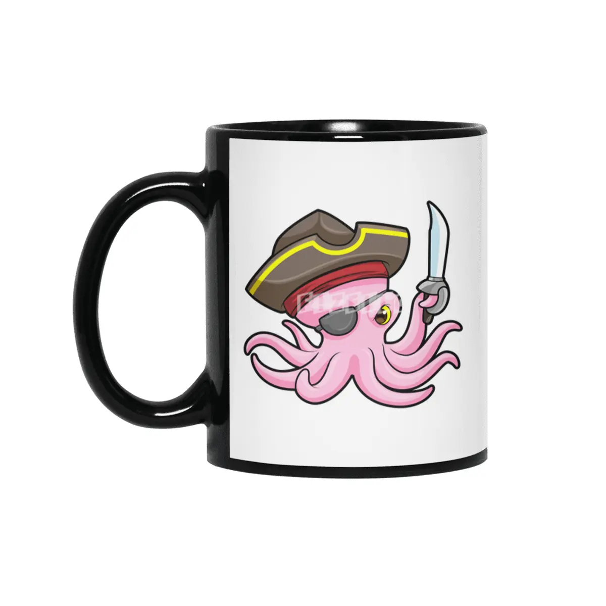 Octopus as Pirate with Saber & Eye patch Siyah Kupa