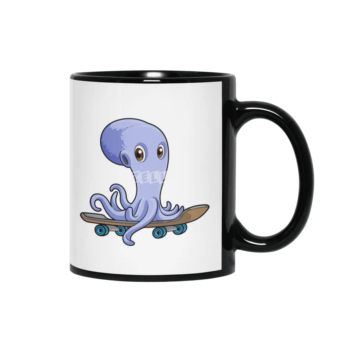 Octopus as Skater with Skateboard Siyah Kupa