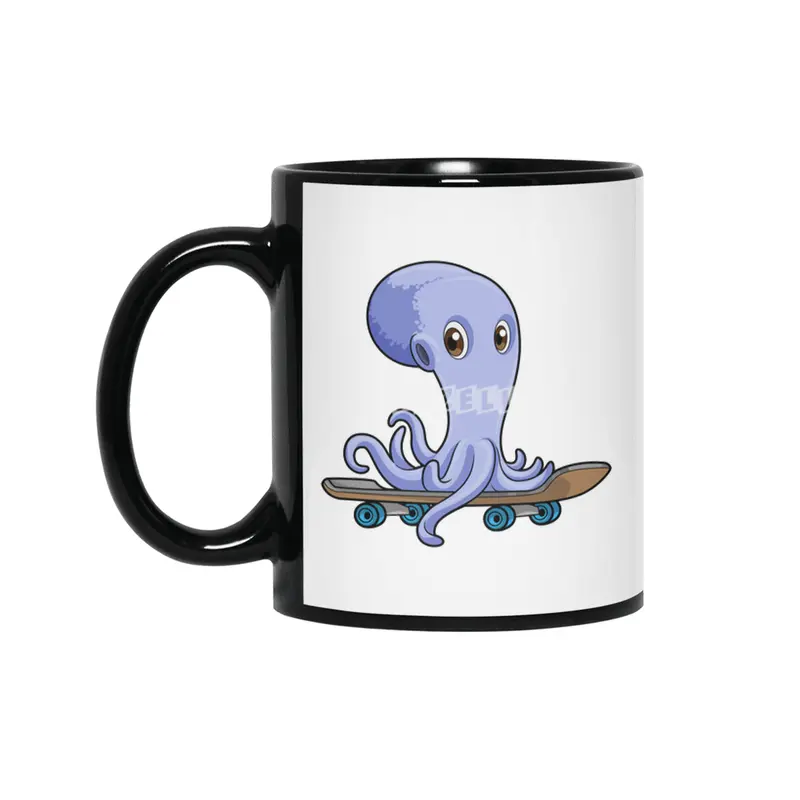 Octopus as Skater with Skateboard Siyah Kupa