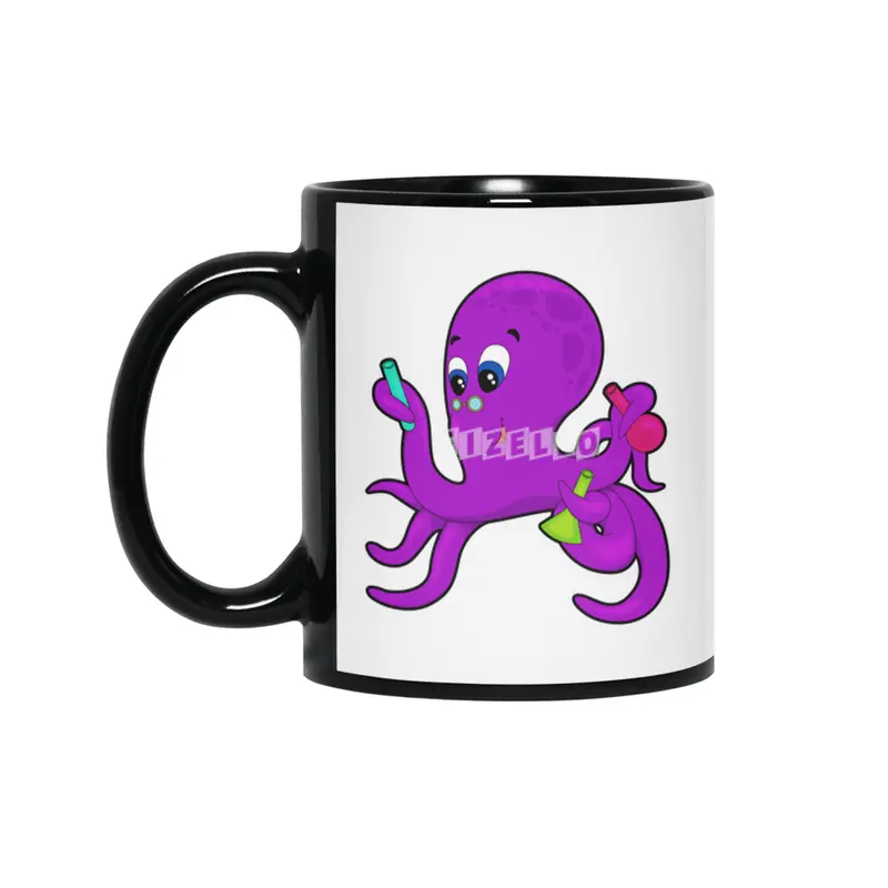 Octopus as Teacher with Laboratory equipment Siyah Kupa