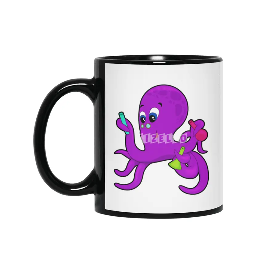 Octopus as Teacher with Laboratory equipment Siyah Kupa
