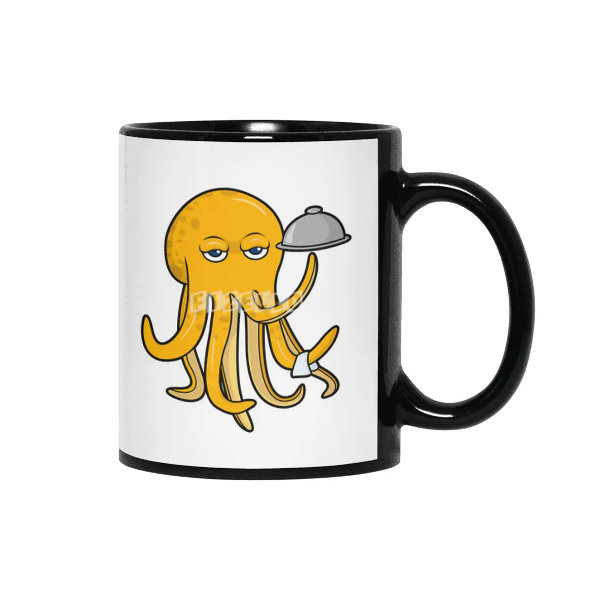Octopus as Waiter with Platter & Serving towel Siyah Kupa