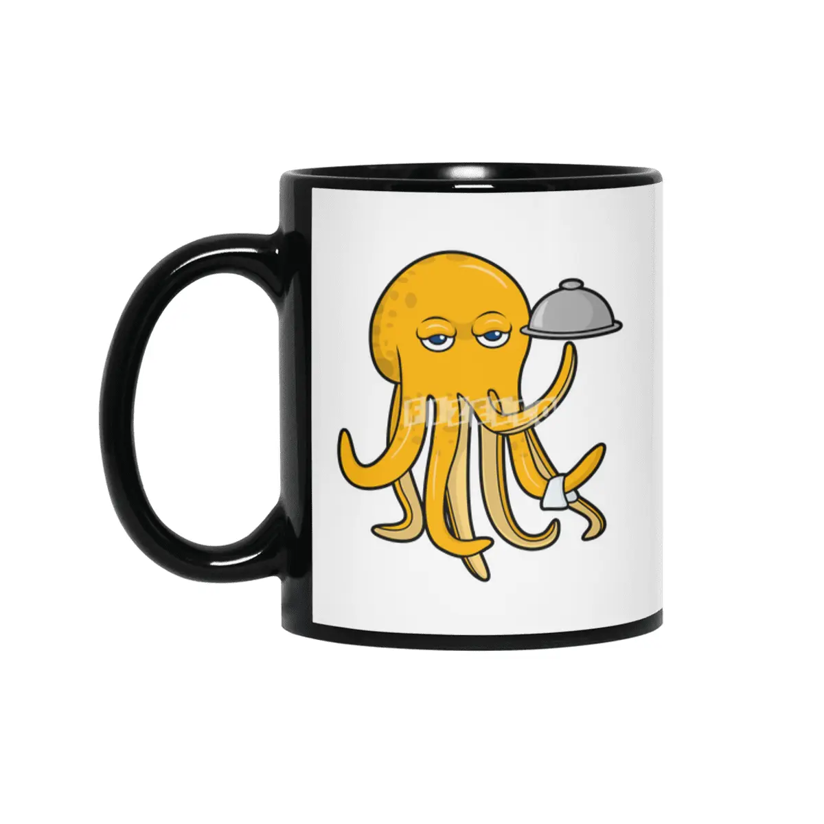 Octopus as Waiter with Platter & Serving towel Siyah Kupa