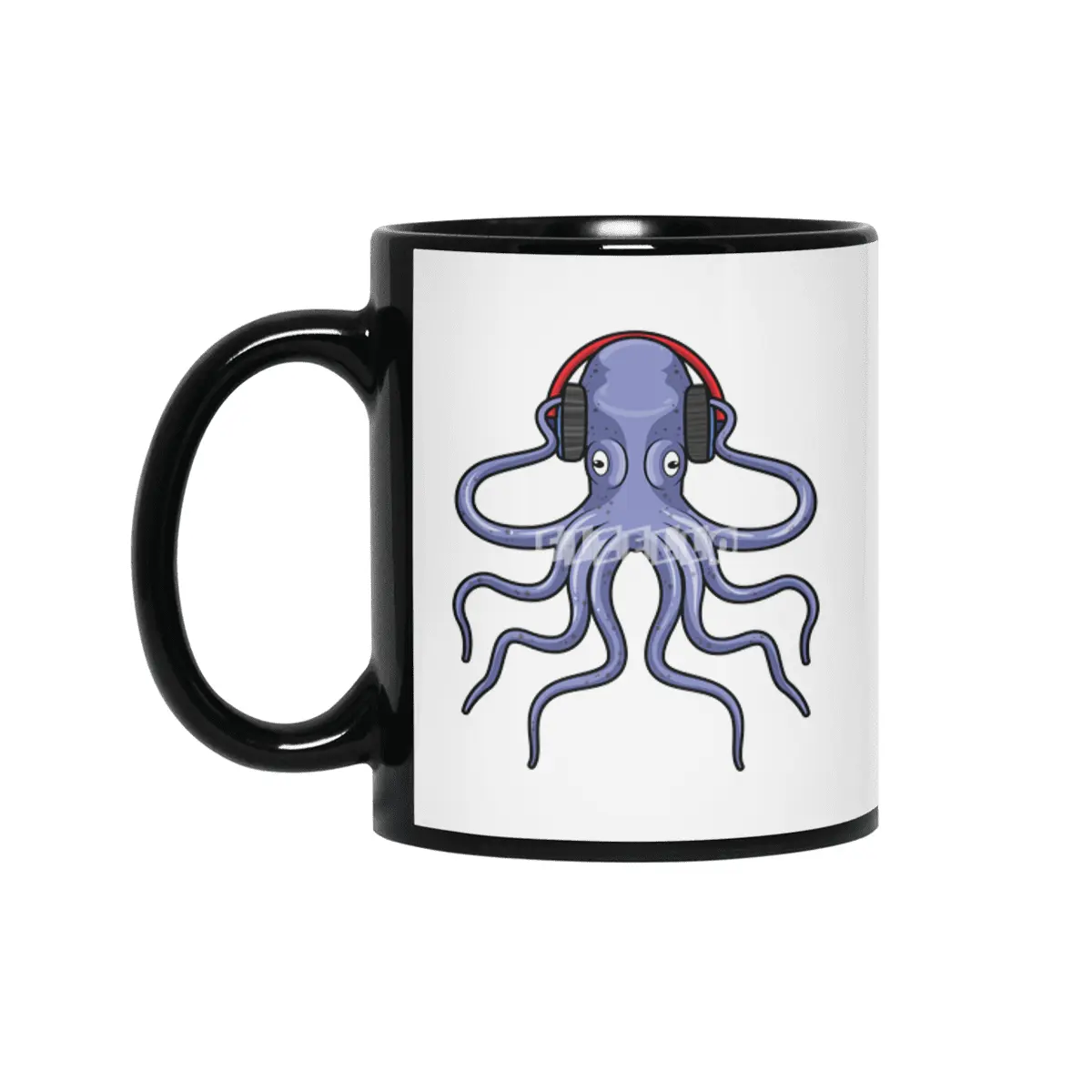 Octopus at Music with Headphone Siyah Kupa