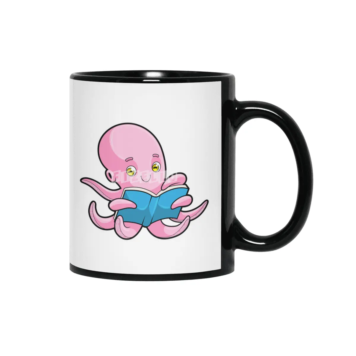 Octopus at Reading a Book Siyah Kupa