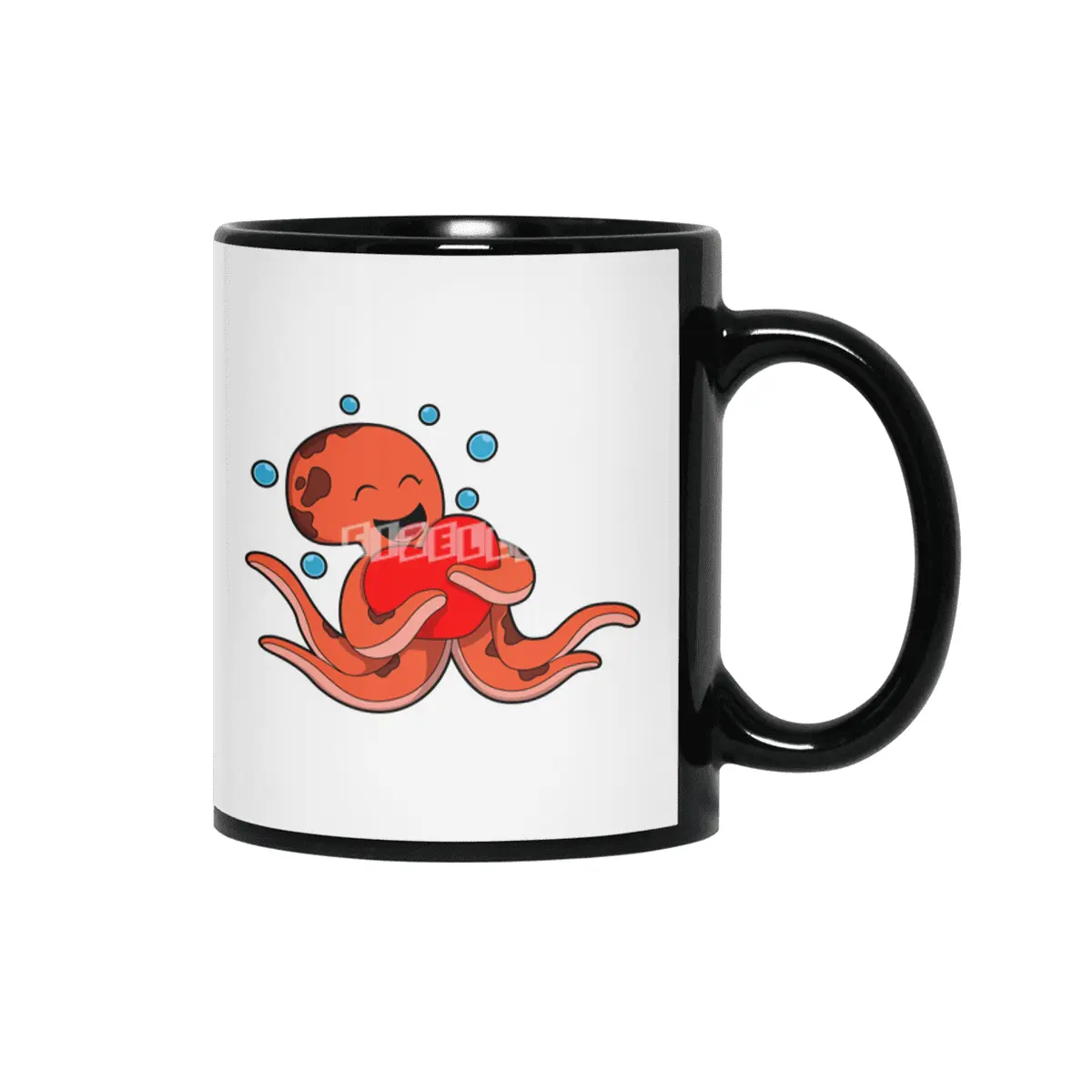 Octopus Love Heart Siyah Kupa