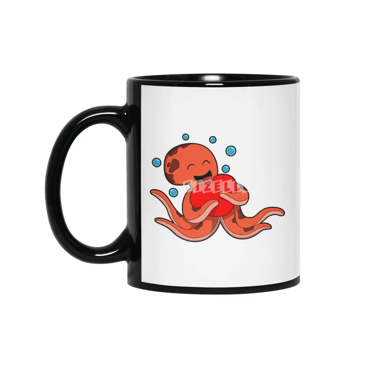 Octopus Love Heart Siyah Kupa