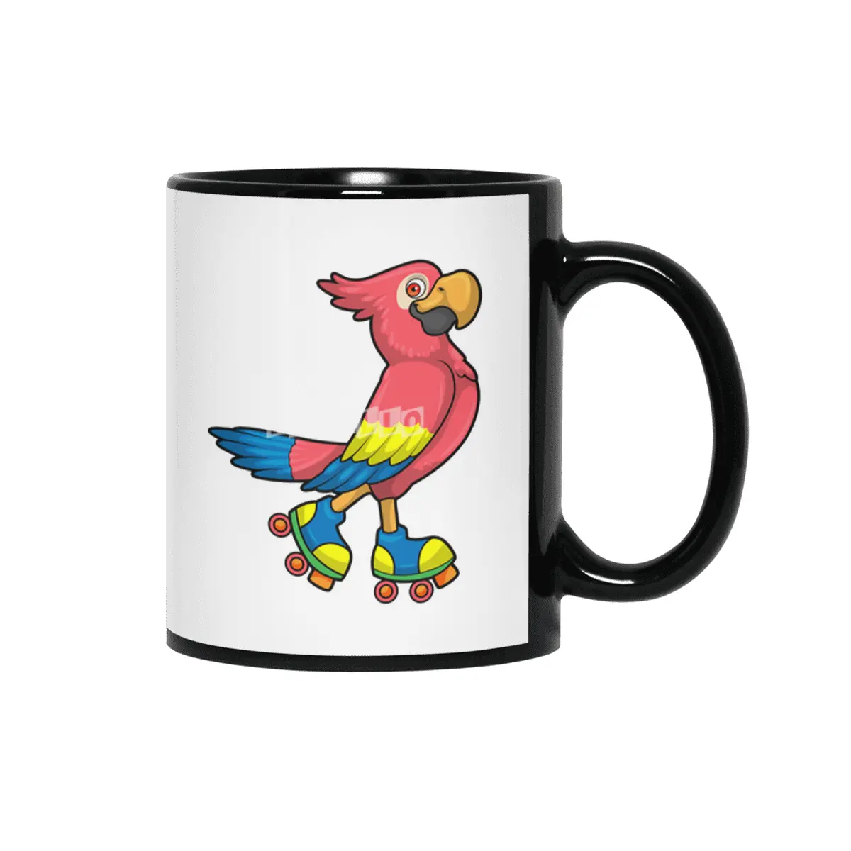 Parrot as Skater with Roller skates Siyah Kupa
