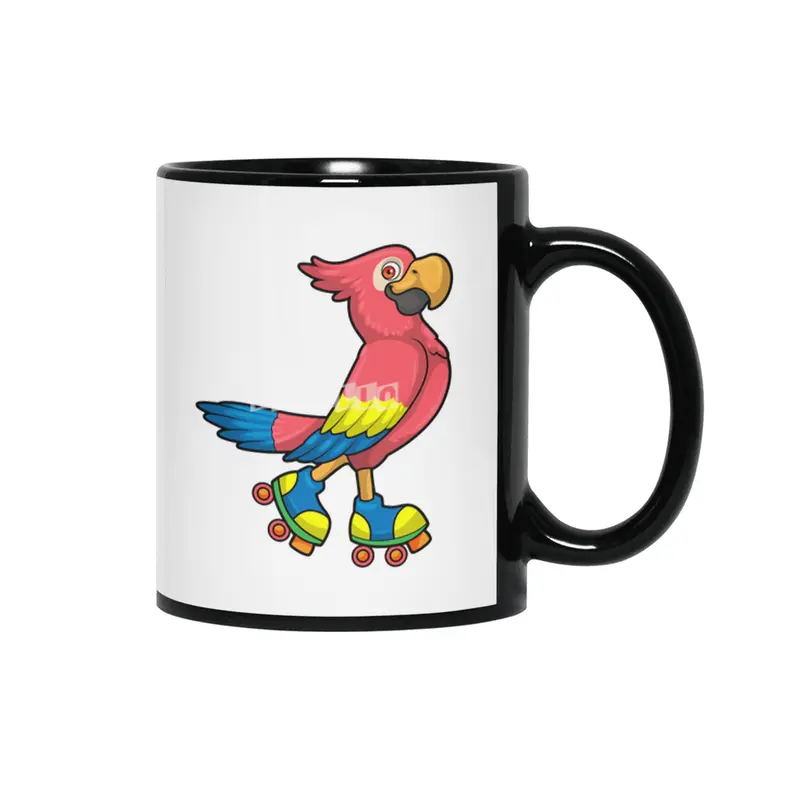Parrot as Skater with Roller skates Siyah Kupa