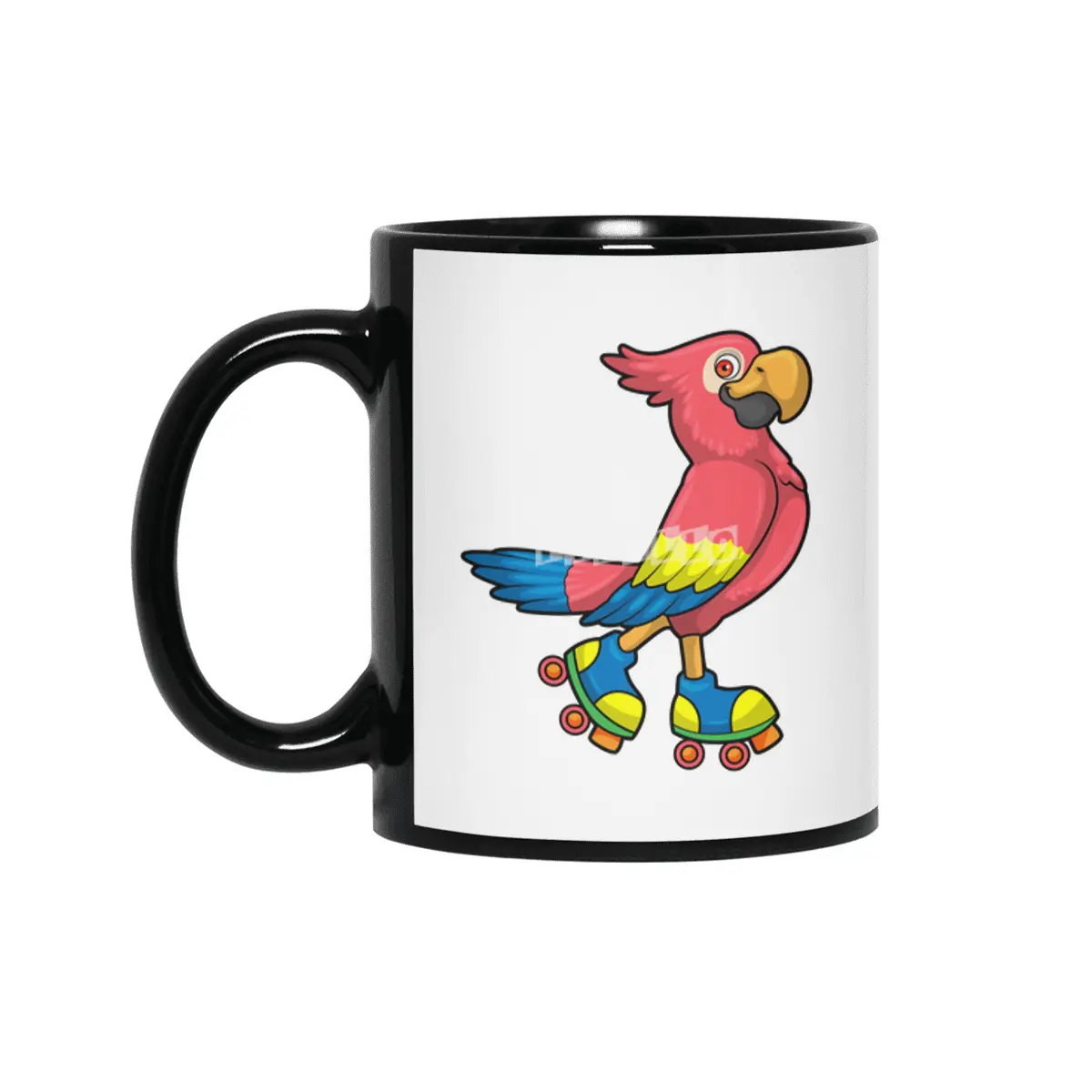 Parrot as Skater with Roller skates Siyah Kupa