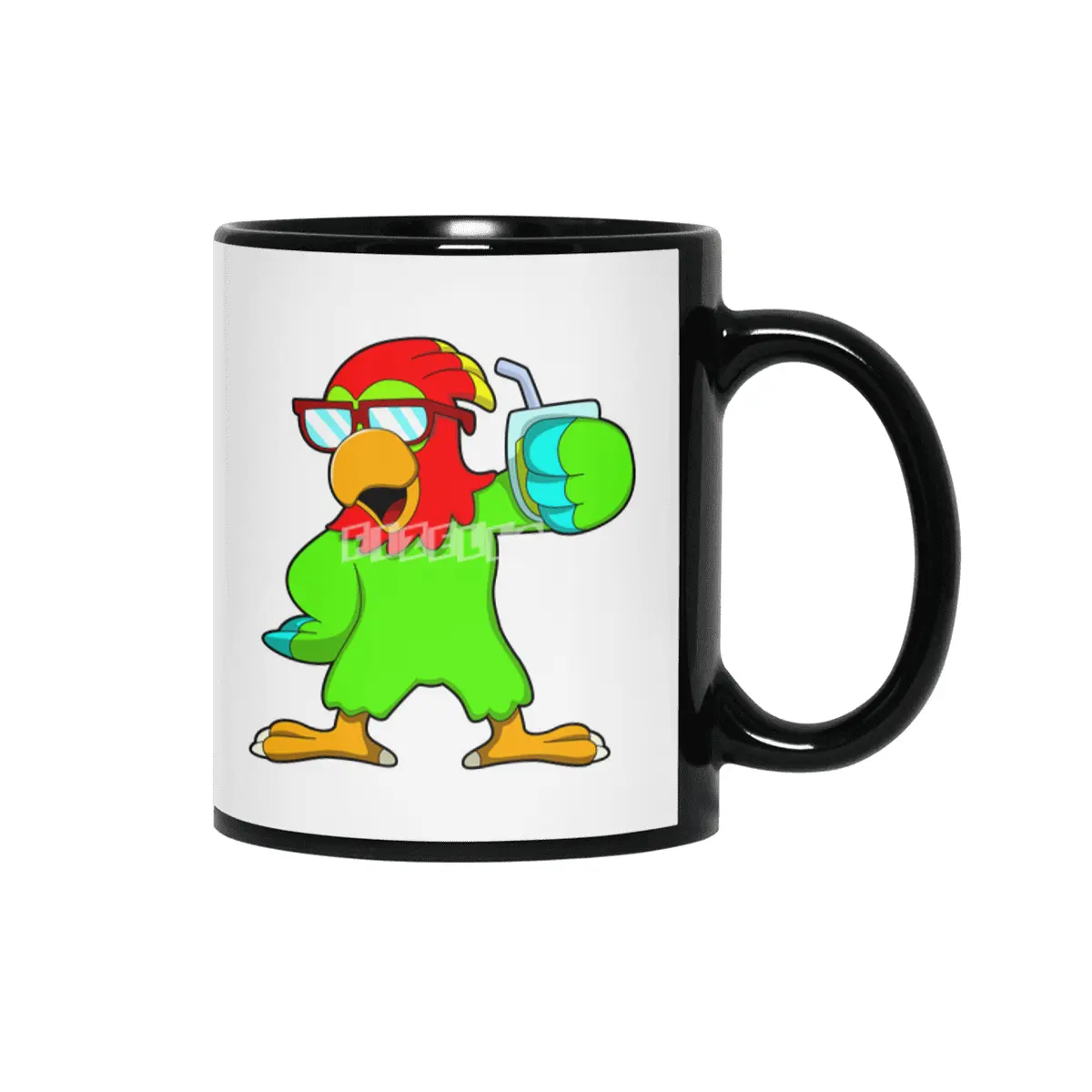 Parrot with Sunglasses & Drink Siyah Kupa
