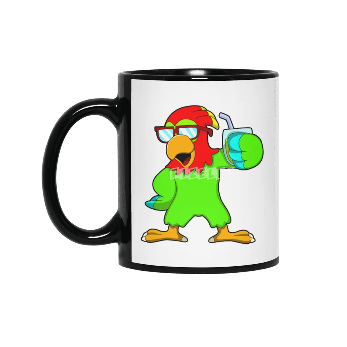 Parrot with Sunglasses & Drink Siyah Kupa