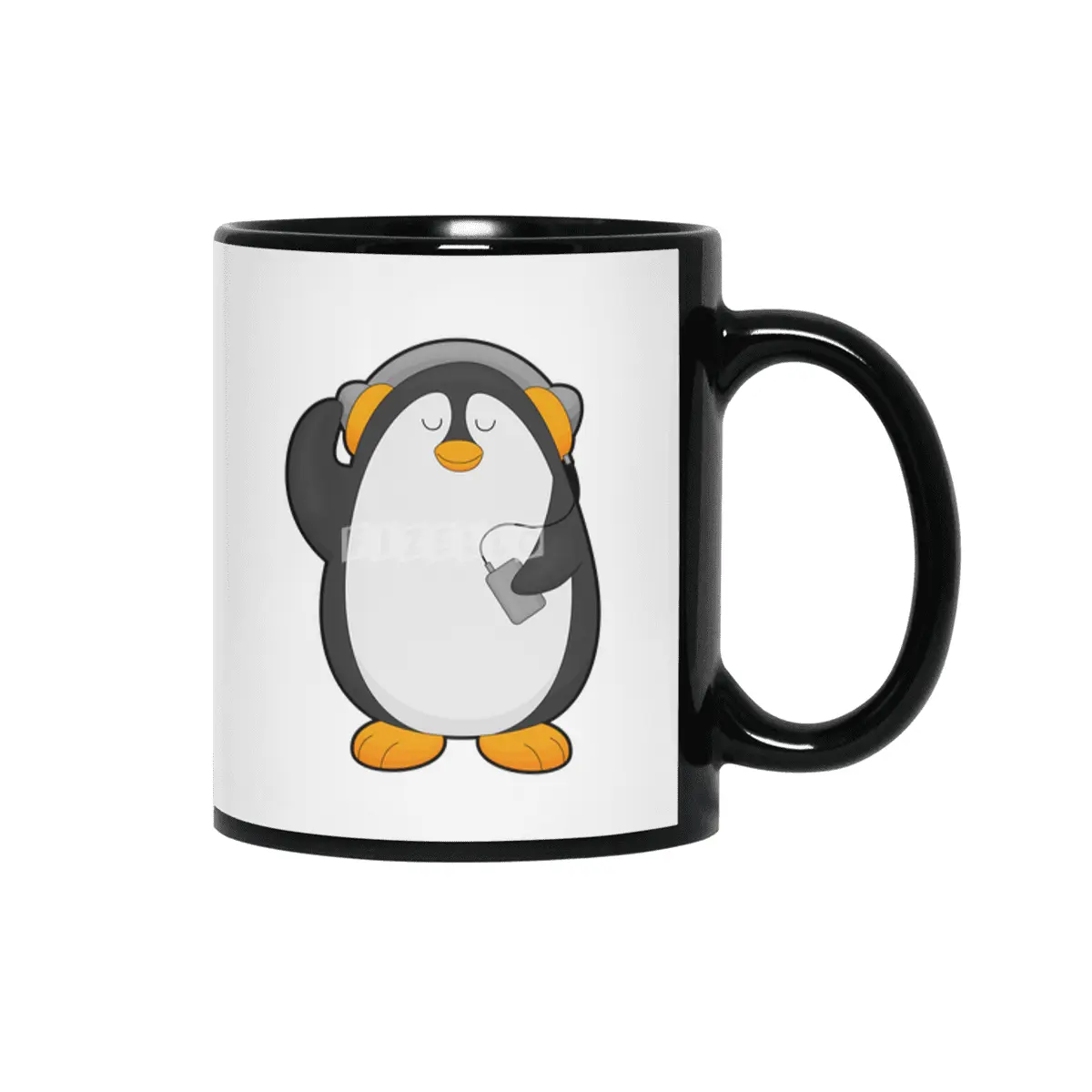 Penguin & Mobile phone with Headset Siyah Kupa