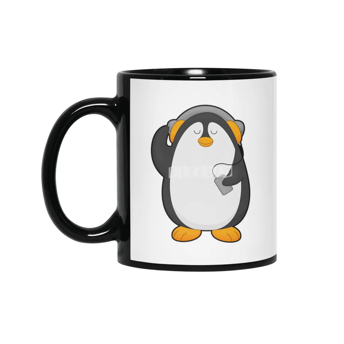 Penguin & Mobile phone with Headset Siyah Kupa