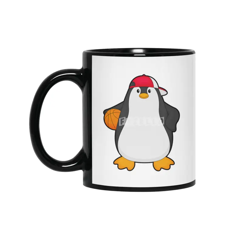 Penguin as Basketball player with Basketball ball Siyah Kupa