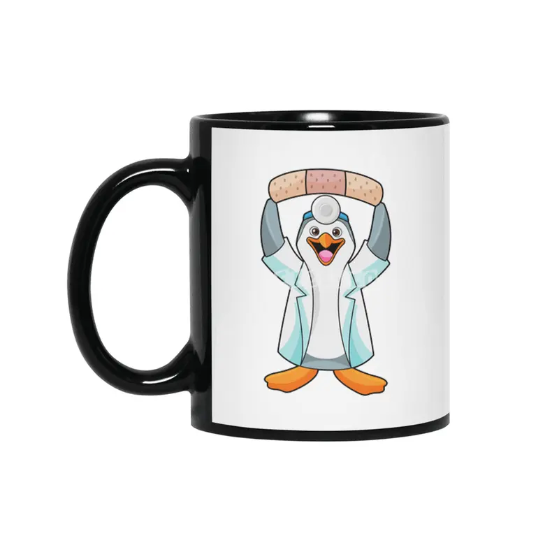 Penguin as Doctor with Plaster Siyah Kupa