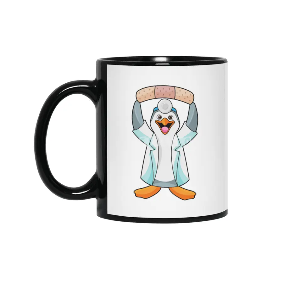Penguin as Doctor with Plaster Siyah Kupa