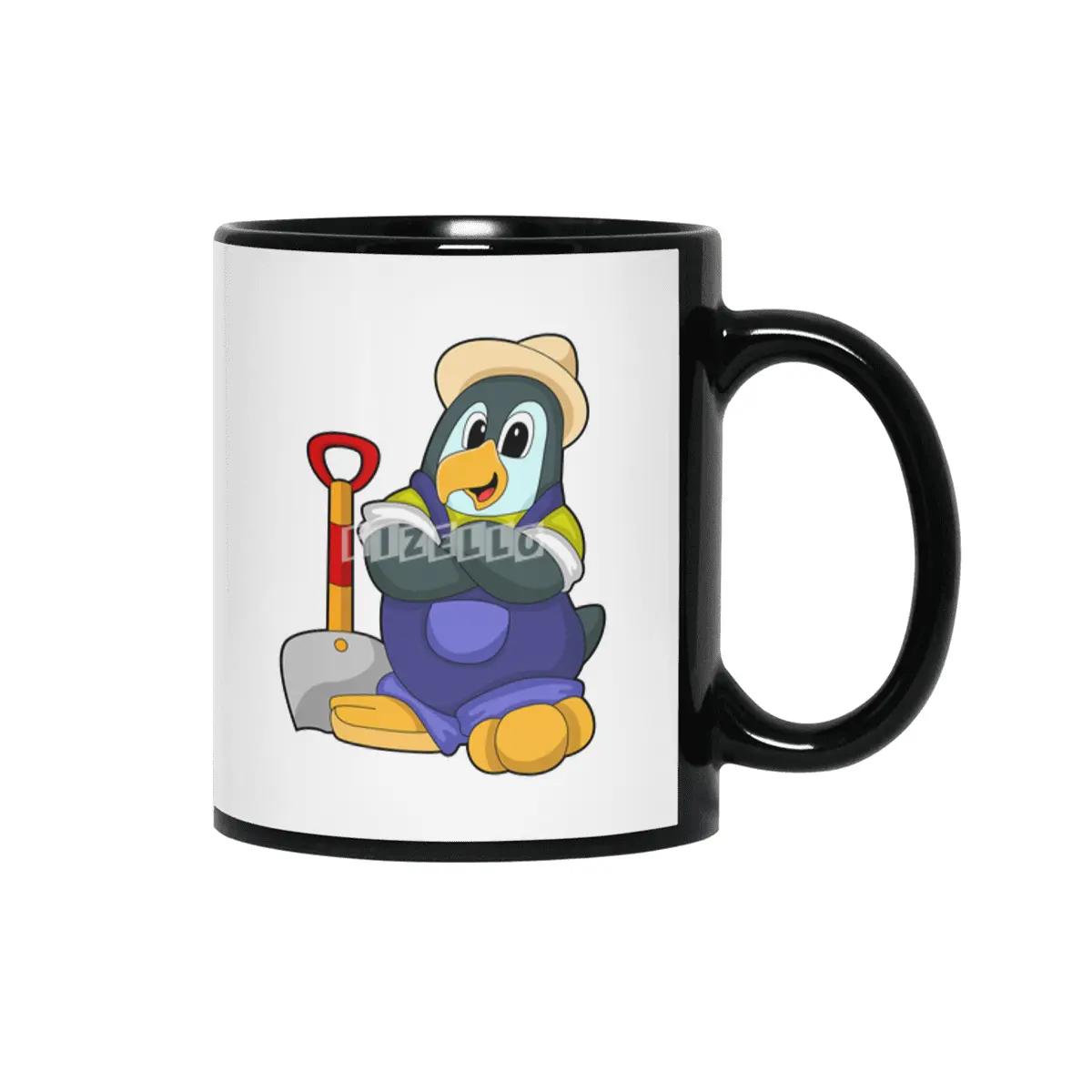 Penguin as Farmer with Shovel Siyah Kupa