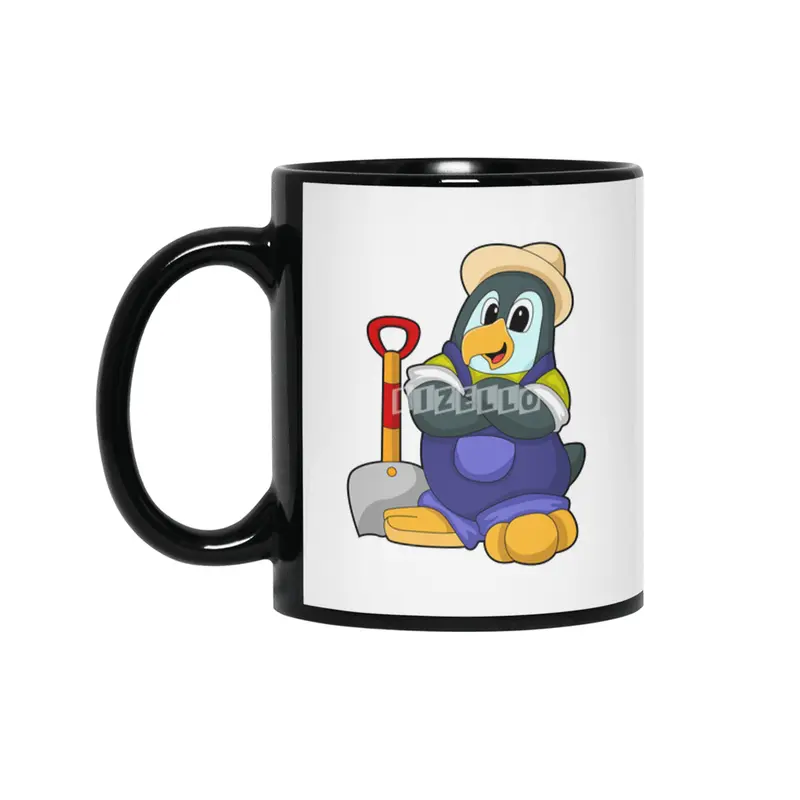 Penguin as Farmer with Shovel Siyah Kupa