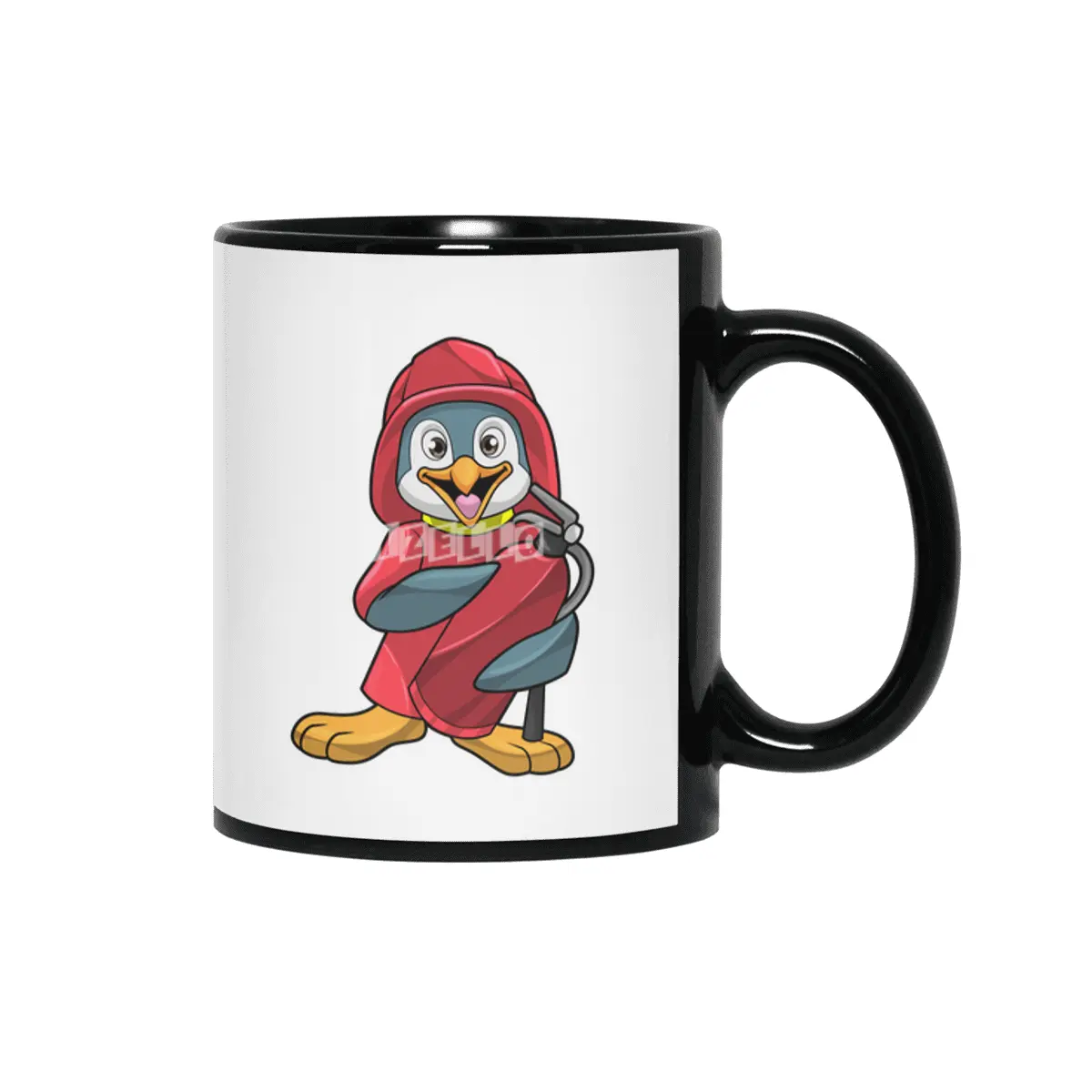 Penguin as Firefighter with Fire extinguisher Siyah Kupa